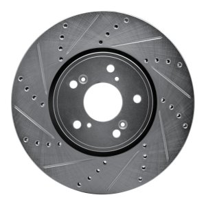 Acura TLX Brake Rotor (1) - Front Left - R1 Concepts - Drilled & Slotted - Silver - `14-`20